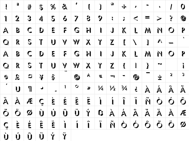 Umbles Regular  glyph index