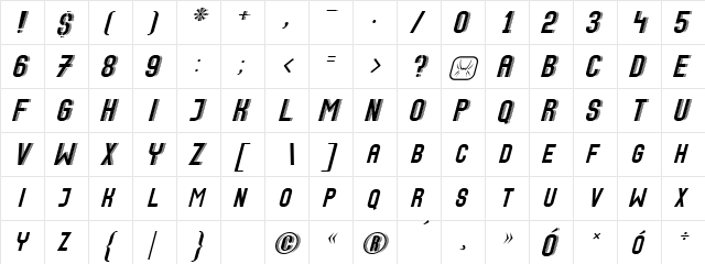 Speed+ Regular  glyph index