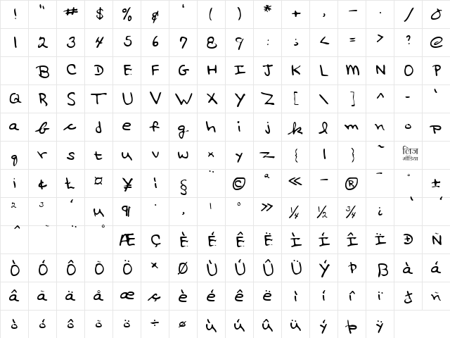 LEHN017 Regular  glyph index