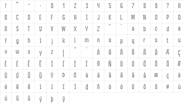 BusMatrix Condensed Condensed  glyph index