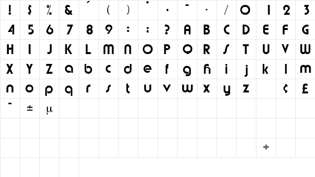 MumboDisplaySSK Regular  glyph index