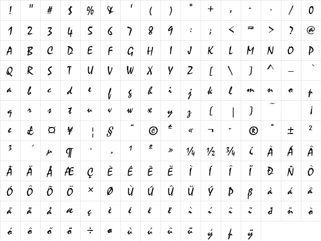 MistralJoiT Regular  glyph index