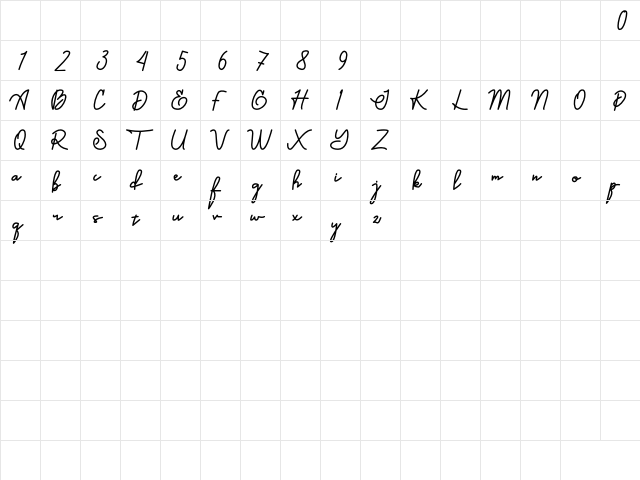 Caligendings Regular  glyph index