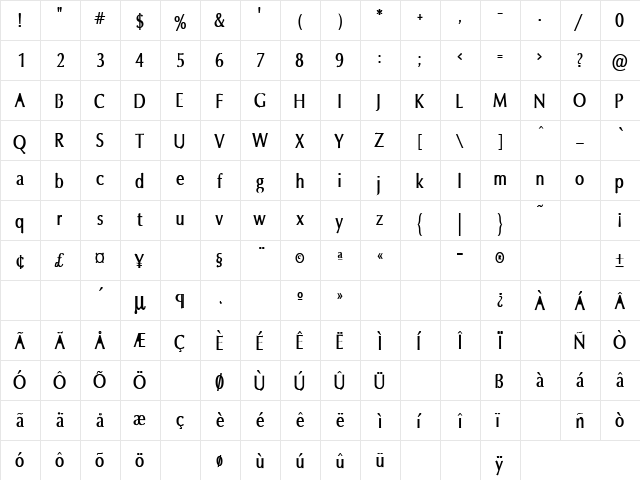 Friends 4 Bold  glyph index