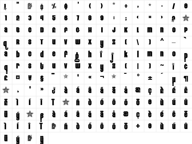 Eight Track program two Regular  glyph index