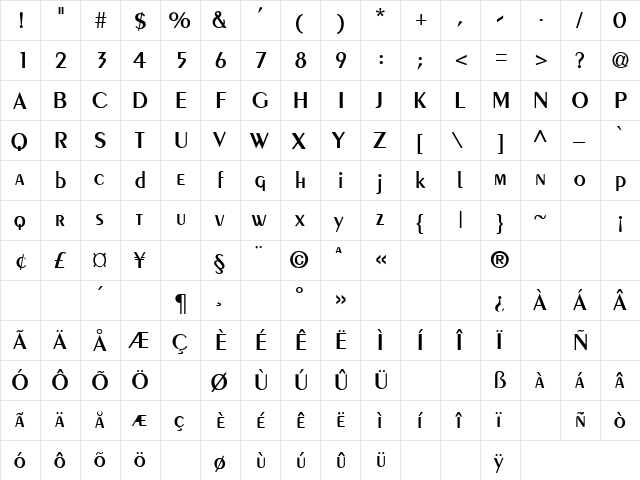Custard Pie 8 Regular  glyph index