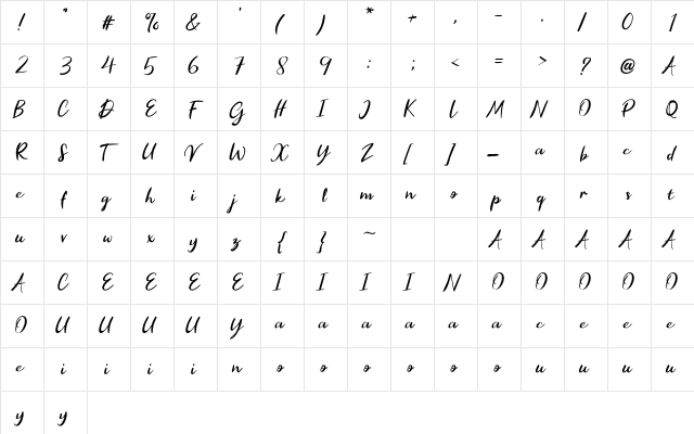 Caroline Wilson Regular  glyph index