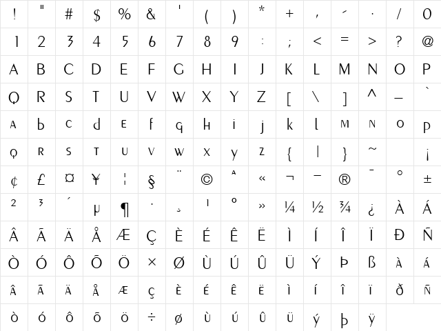 CremeSSK Light  glyph index