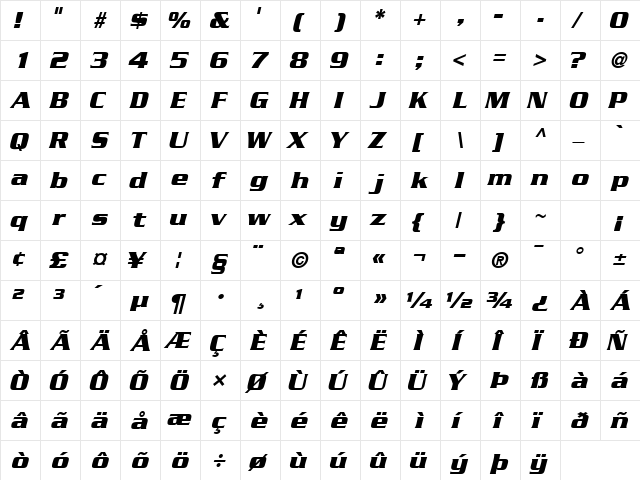 BoostSSK BoldItalic  glyph index