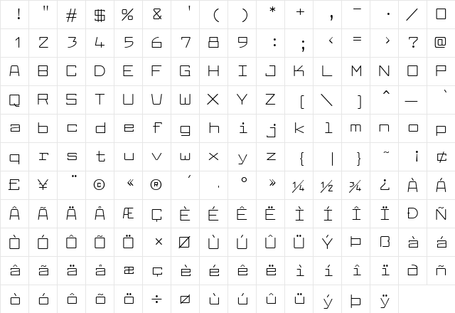 Larabiefont Extended Regular  glyph index
