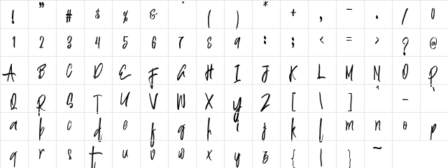 Justin Medium  glyph index