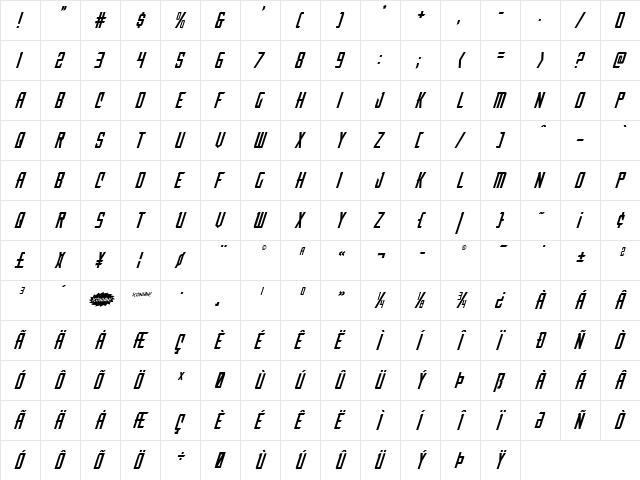 Nemesis Enforcer Italic Italic  glyph index
