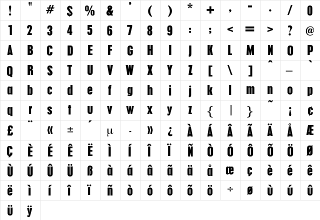 Cupido Regular  glyph index