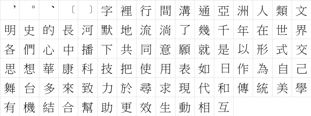 DFBiaoSong1B Regular  glyph index