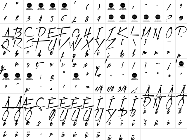 Xtreem Fat Demo Regular  glyph index