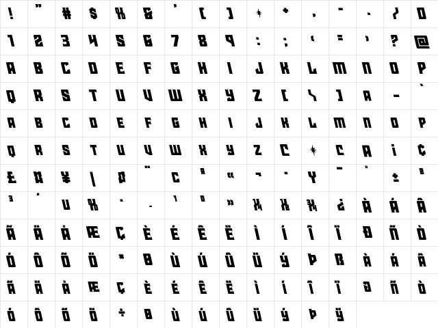 Star Guard Leftalic Italic  glyph index