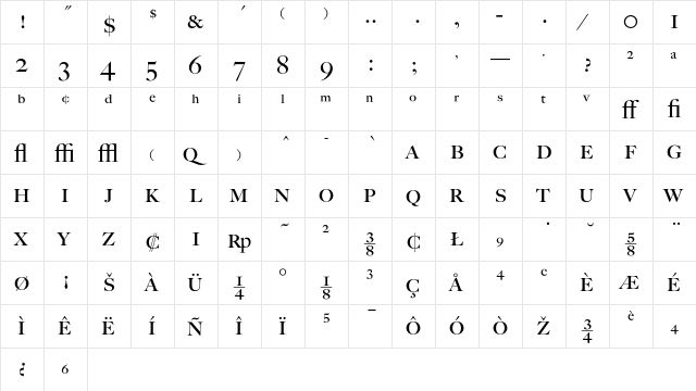 BigCaslon Exp  glyph index