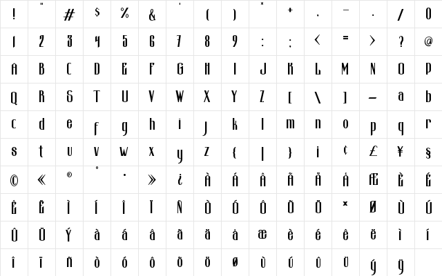 Brianne Regular  glyph index