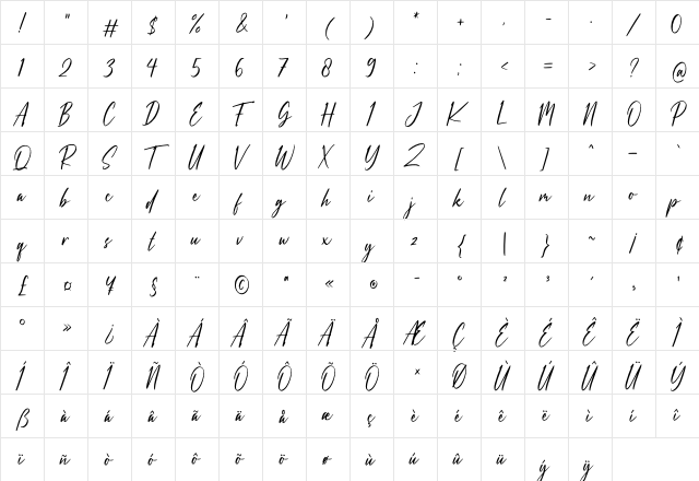 Dandelion Fall Regular  glyph index