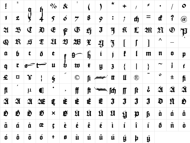 Maximilian Zier Regular  glyph index