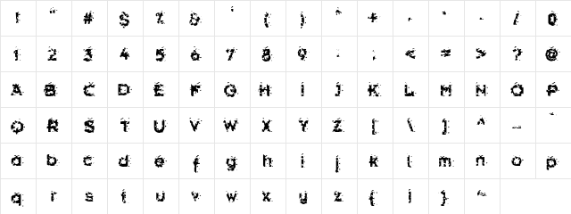 Spatter Regular  glyph index