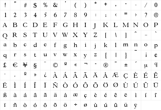 MarcBecker Regular  glyph index