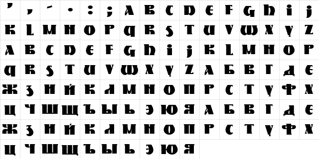 Nestor Regular  glyph index