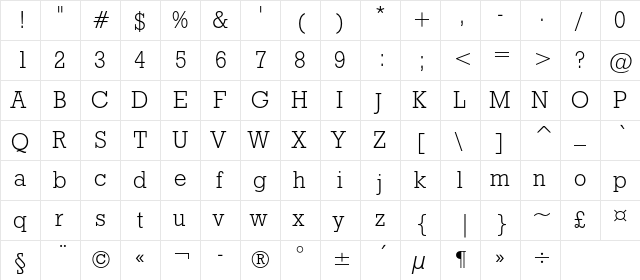 GeoSlb712LightC BT Regular  glyph index