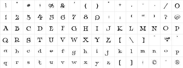 LHFDogBone Regular  glyph index