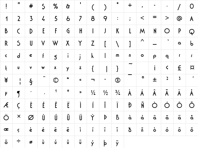 WashingtonD Regular  glyph index