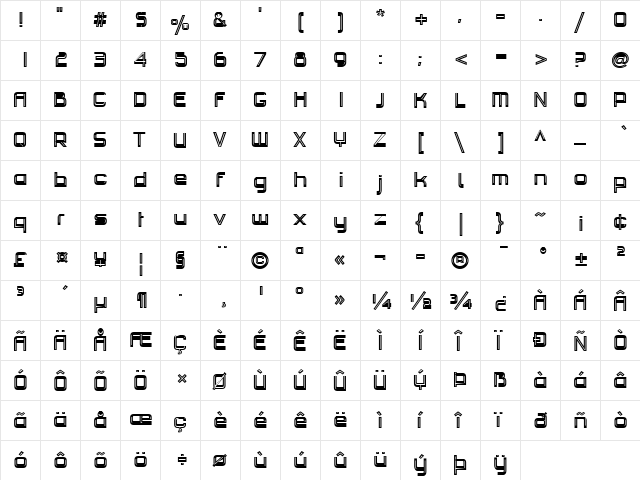PF HausSquare Pro Bold Outline  glyph index