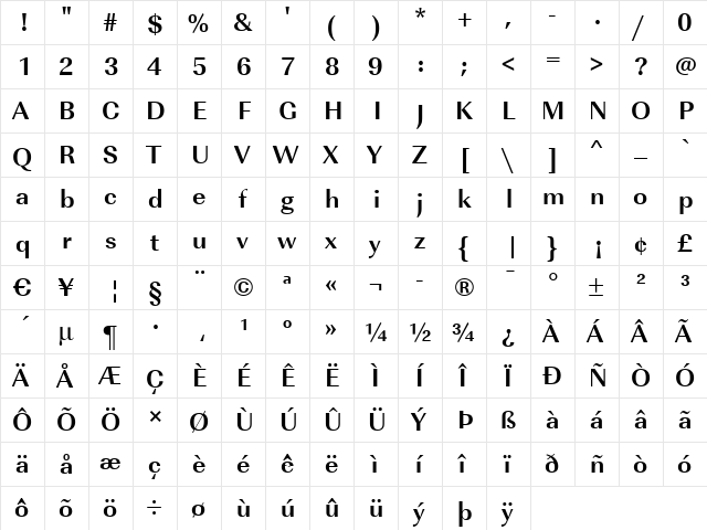 RicoBecker Bold  glyph index