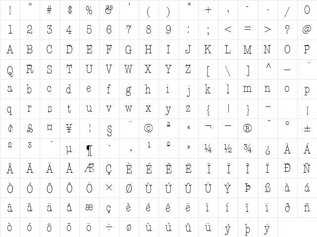 KeyboardLightCondAltSSK Regular  glyph index