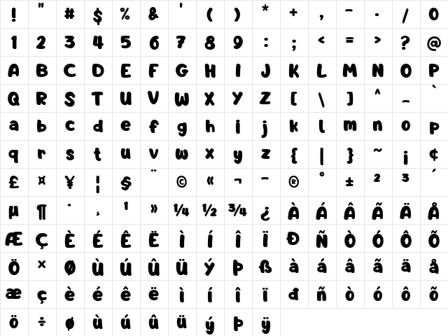 Barnacle Boy Regular  glyph index