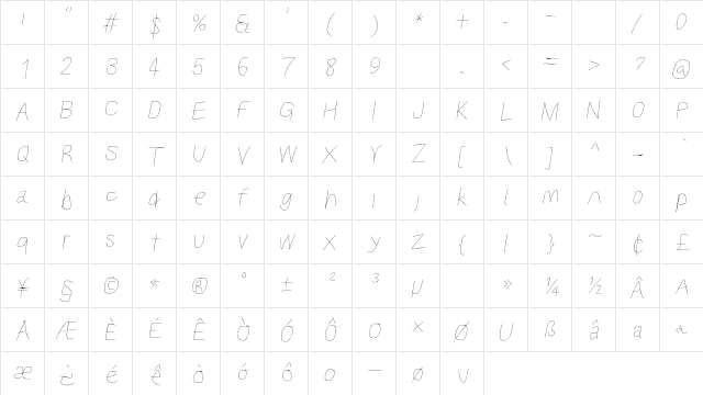 Kabina LtObl  glyph index