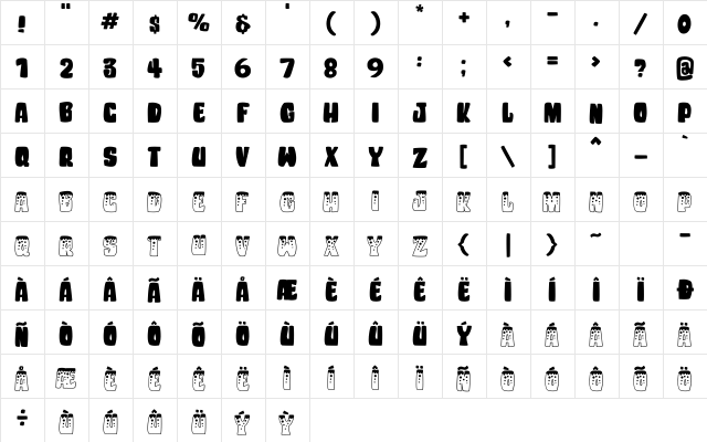 Unicorn Kids Regular  glyph index