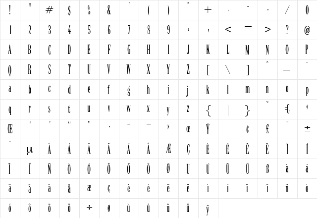 Quincy Regular  glyph index
