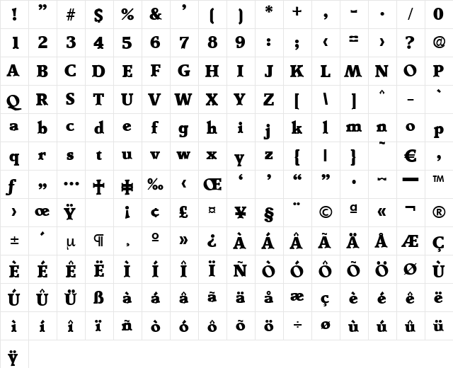 Derringer-Heavy Regular  glyph index