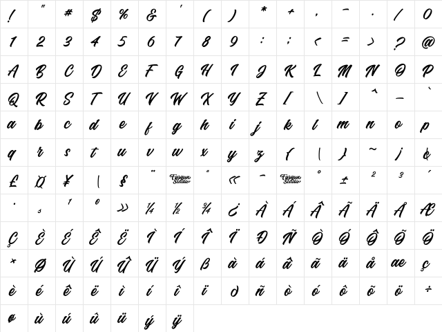 Quicken Demo Regular  glyph index