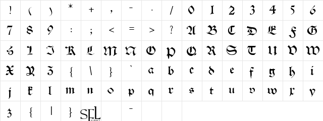 TREVOR Regular  glyph index