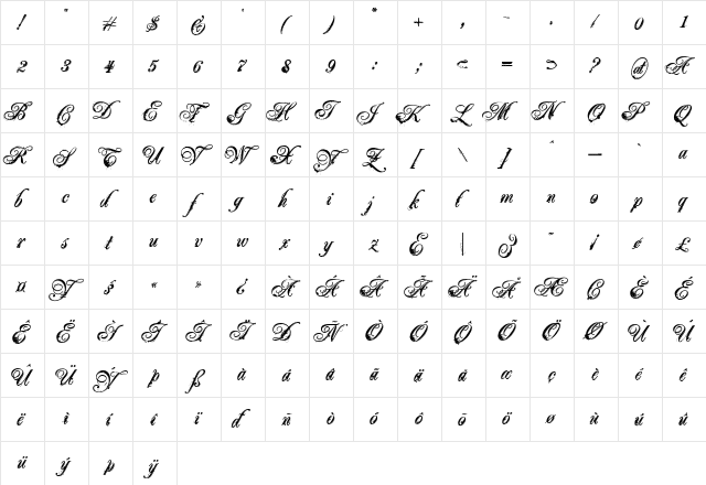 LD Artist's Intent Regular  glyph index