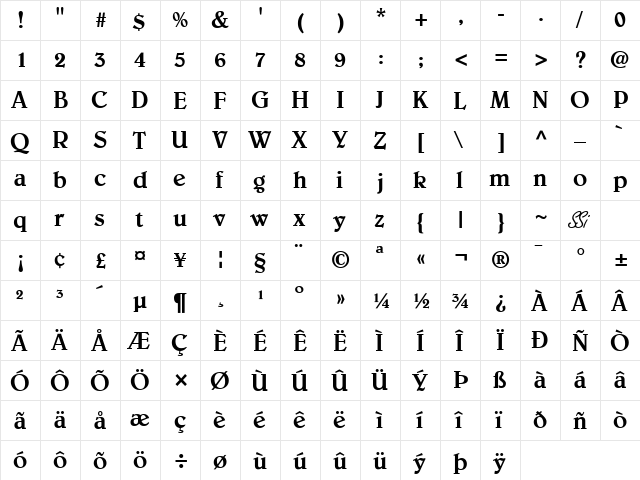 Barrister SSi Regular  glyph index