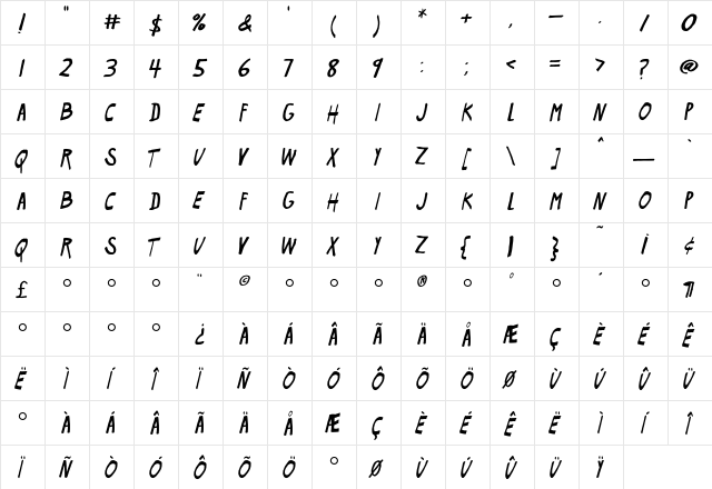 Flyerfonts FreeShow  glyph index