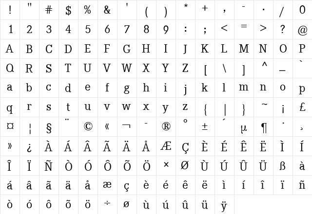Corporate E BQ Regular  glyph index