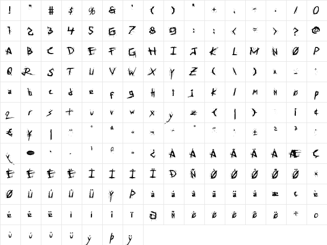 Assassin Nation Bold Bold  glyph index