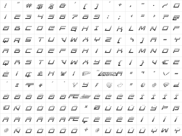United Planets Gradient Italic Italic  glyph index