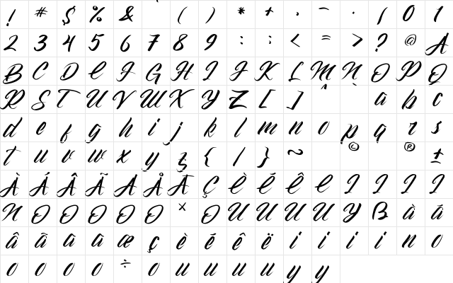 Gramattica Regular  glyph index