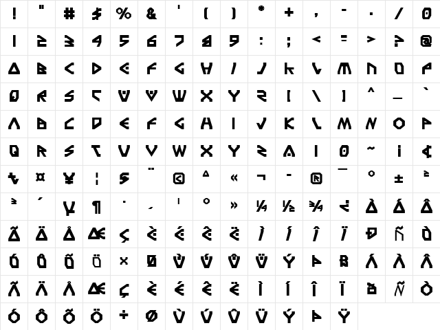 Terra Firma Bold Bold  glyph index