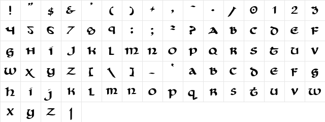 Cry Uncial Regular  glyph index