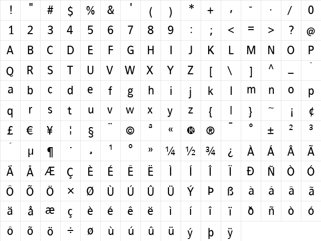 FrancophilSans Regular  glyph index